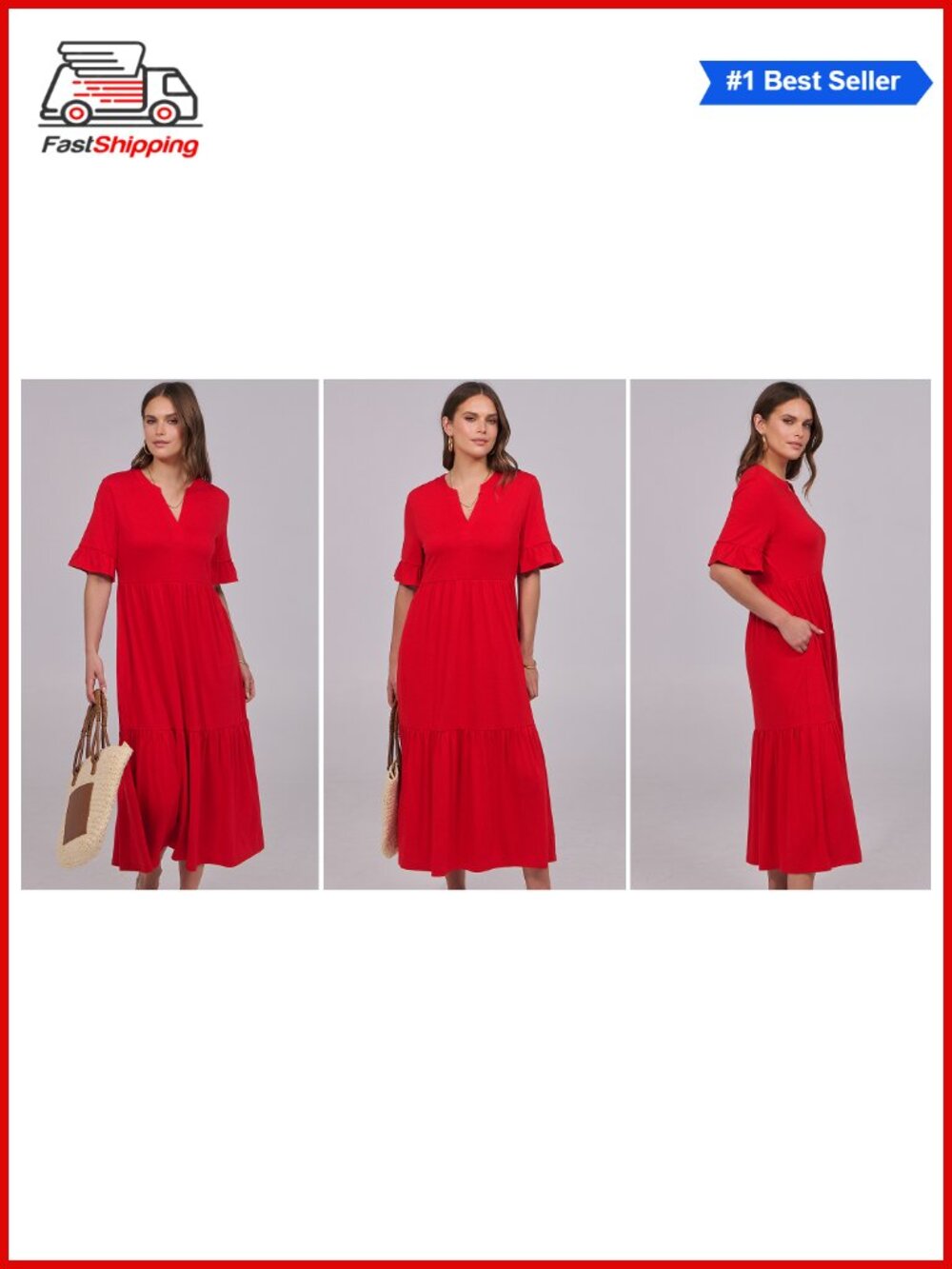 Womens Summer Maxi Dress Ruffle Short Sleeve Casual Flowy - Picture 2 of 6
